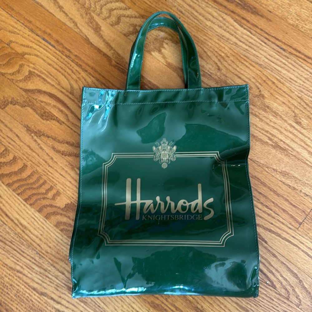 HARRODS Tote Bag - green with zippered compartment inside - Like NEW!